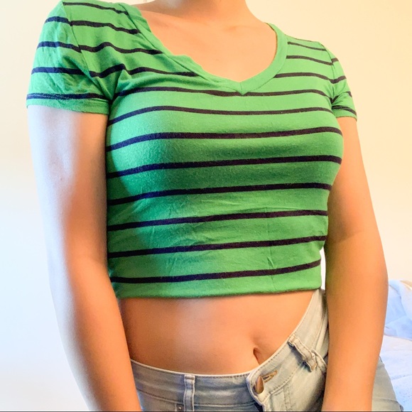 Green Striped V-Neck - Picture 2 of 2